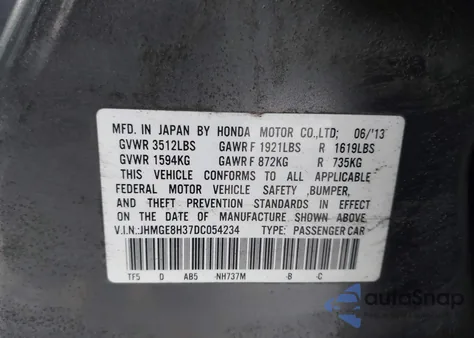 2013 Honda Fit из США, поврежденный, VIN JHMGE8H37DC054234